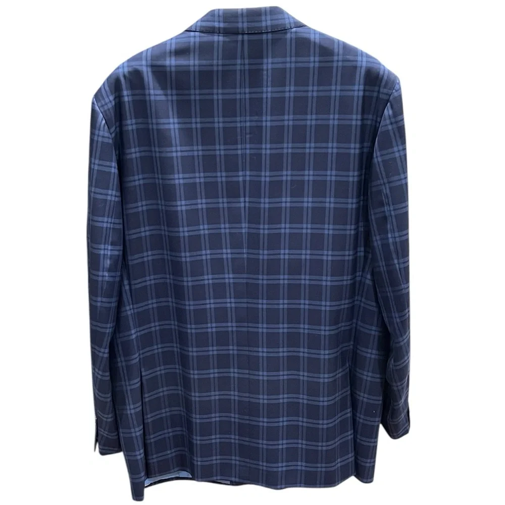 Isaia Keith Grossman Windowpane Wool Sport Coat Blazer EU 60 US 50 Navy Blue